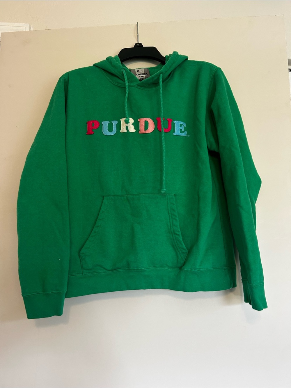 Green Hoodie with Multicolor 'PURDUE' Embroidery